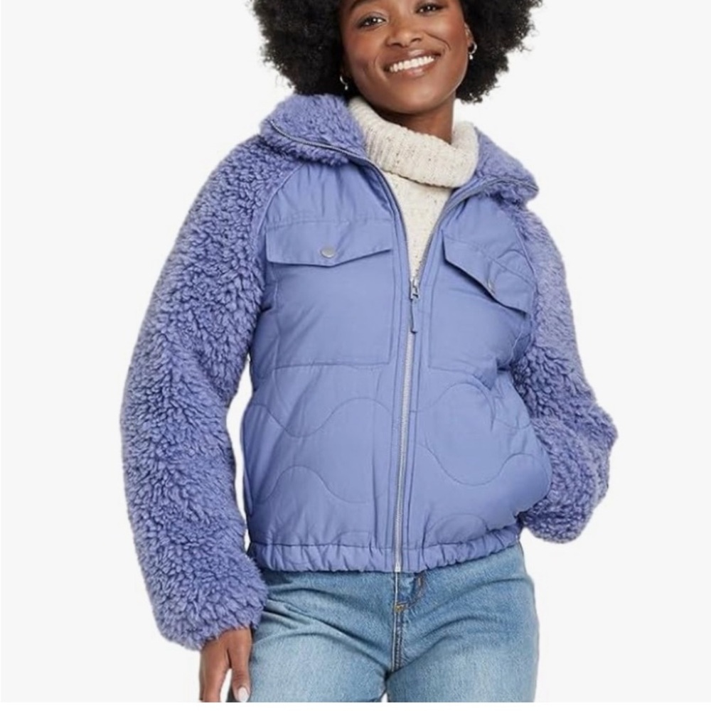 Universal Thread Women's Fluffy Sleeve Quilted Jacket Purple SZ XXL